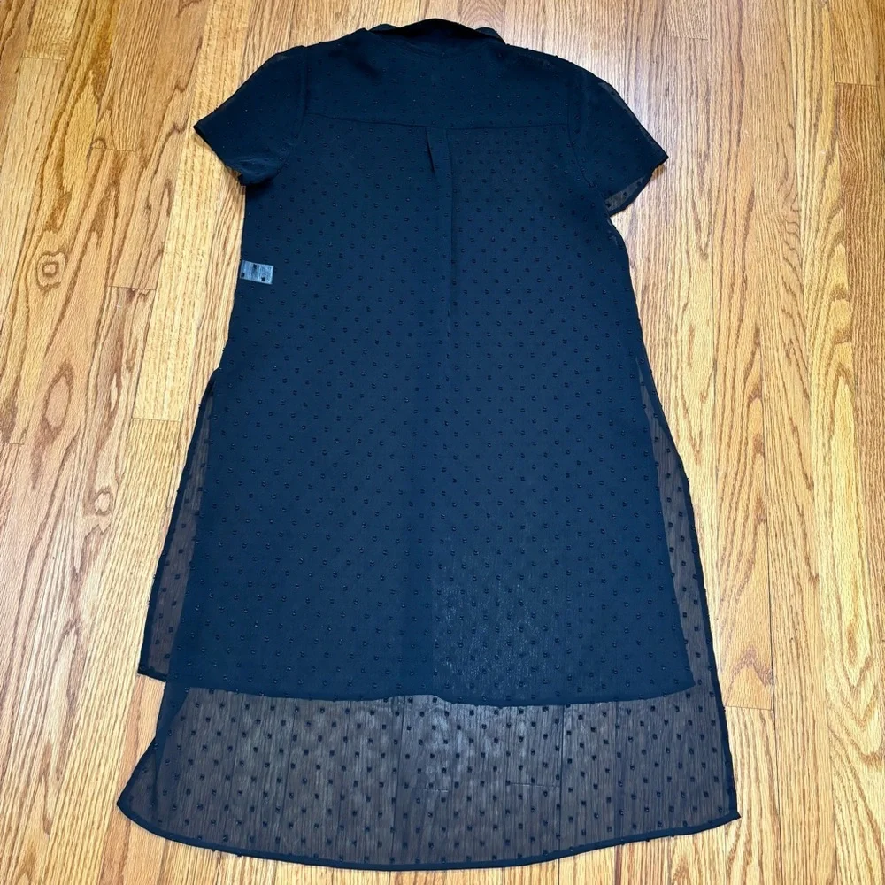 Elle black sheer button up high low short sleeve relaxed long shirt duster Small